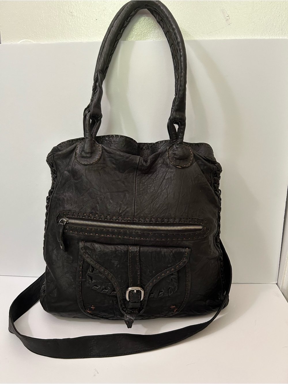 Carla Mancini - Leather Hobo/Crossbody Bag in Black